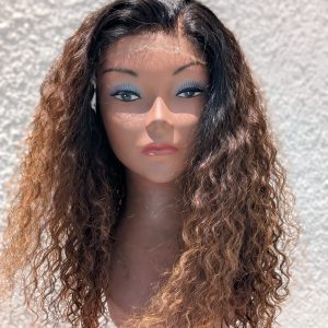 Burmese Curly Human Hair Wig – HD Lace Closure (Ombre Brown)